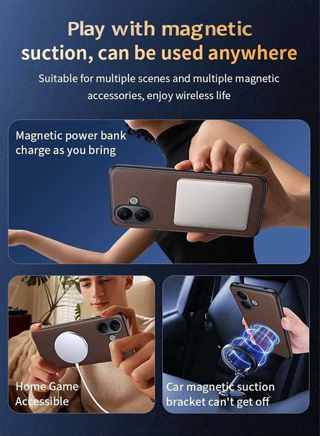 Magnetic Case for  Vivo V60 Lite 5G, [Strong Magnetic Charging][N52 Magnetic Ring Design][All-Round Protection]Luxurious Leather Texture Drop Protection Phone Case for  Vivo V60 Lite 5G 6.77 inch, Brown - Image 4